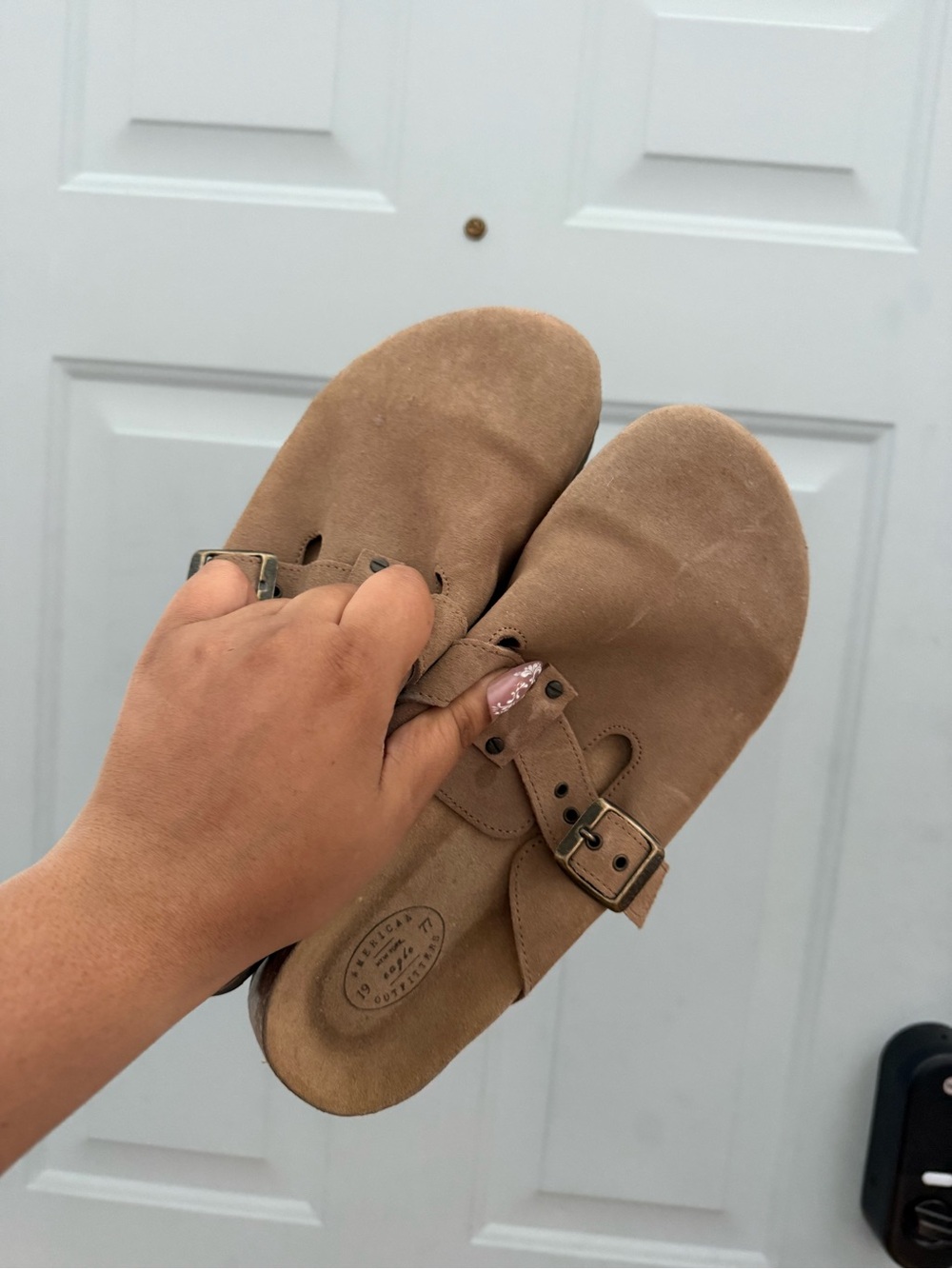 American Eagle Outfitters Suede Buckle Clogs - Light Brown